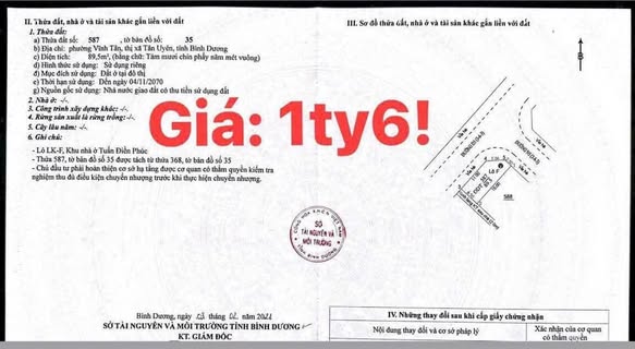 Đất thổ cư Vĩnh Tân Tân Uyên 89.5m² giá 1.6 tỷ - Đầu tư sinh lời lý tưởng!