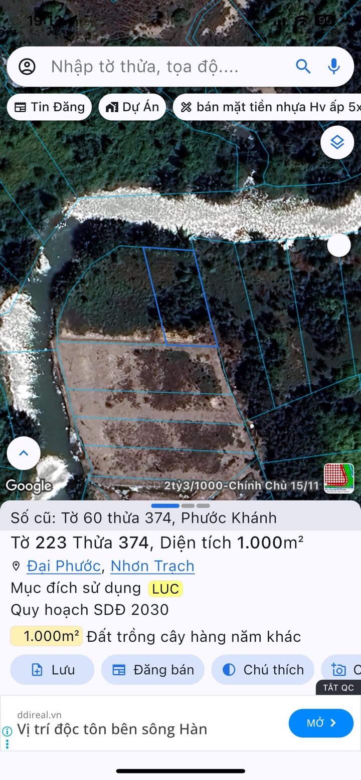 Đất mặt tiền sông xã Phước Khánh 1000m² giá 990 triệu - Cơ hội đầu tư tuyệt vời!