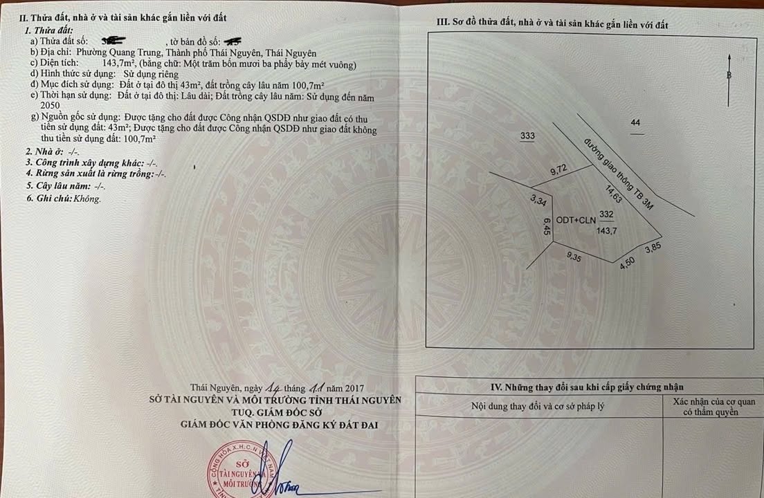 Đất nền phường Quang Trung Thái Nguyên 143.7m² giá 2 tỷ - Đầu tư sinh lời ngay!