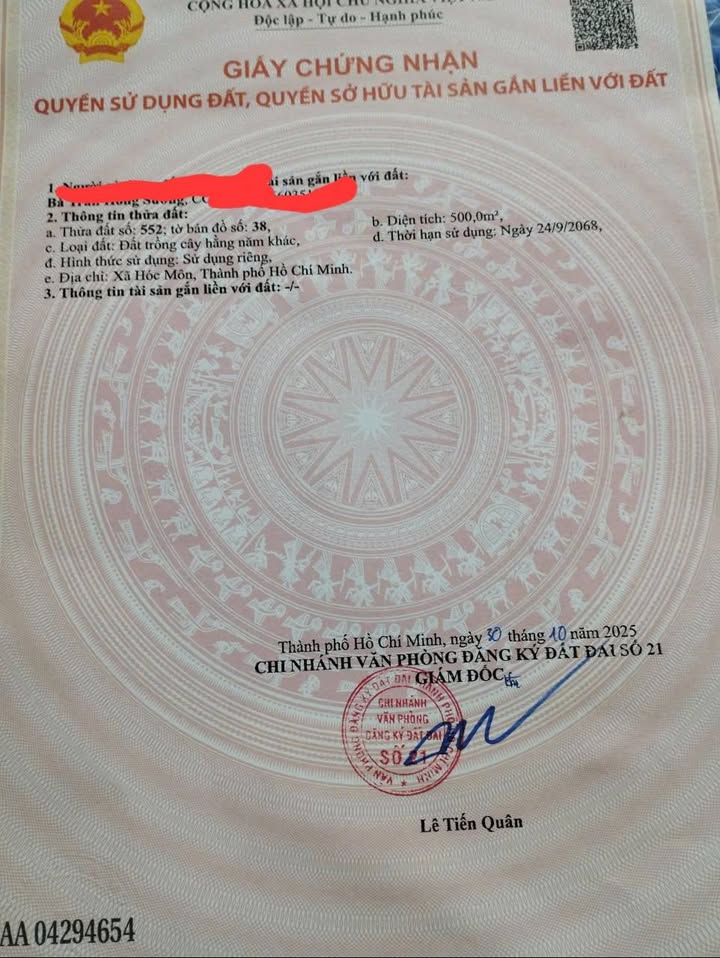 Đất trồng cây 500m² tại Tân Hiệp - Giá chỉ 3 tỷ VND - Cơ hội đầu tư hấp dẫn!