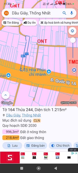 Đất nền mặt tiền Quốc lộ 1A, Hưng Lộc, 1215m² - Cơ hội đầu tư sinh lời!