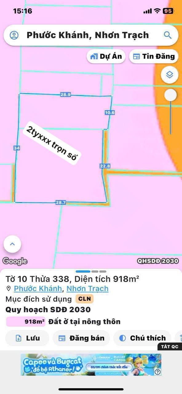 Đất nền 918m² xã Phước Khánh, huyện Nhơn Trạch - Sổ đỏ chính chủ, giá 2.5 tỷ VND