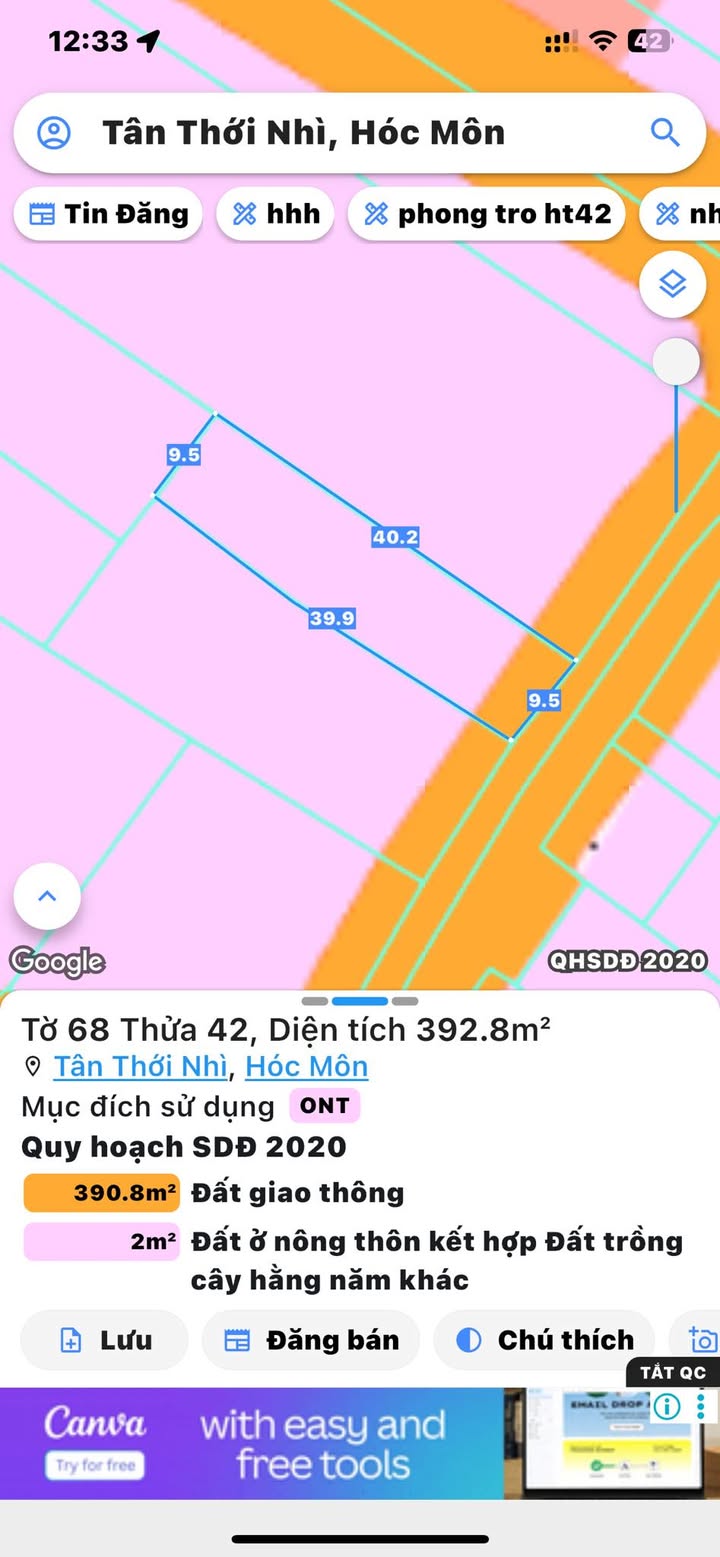 Đất nền mặt tiền đường nhựa Tân Thới Nhì 400m² giá 11 tỷ - Sổ đỏ chính chủ