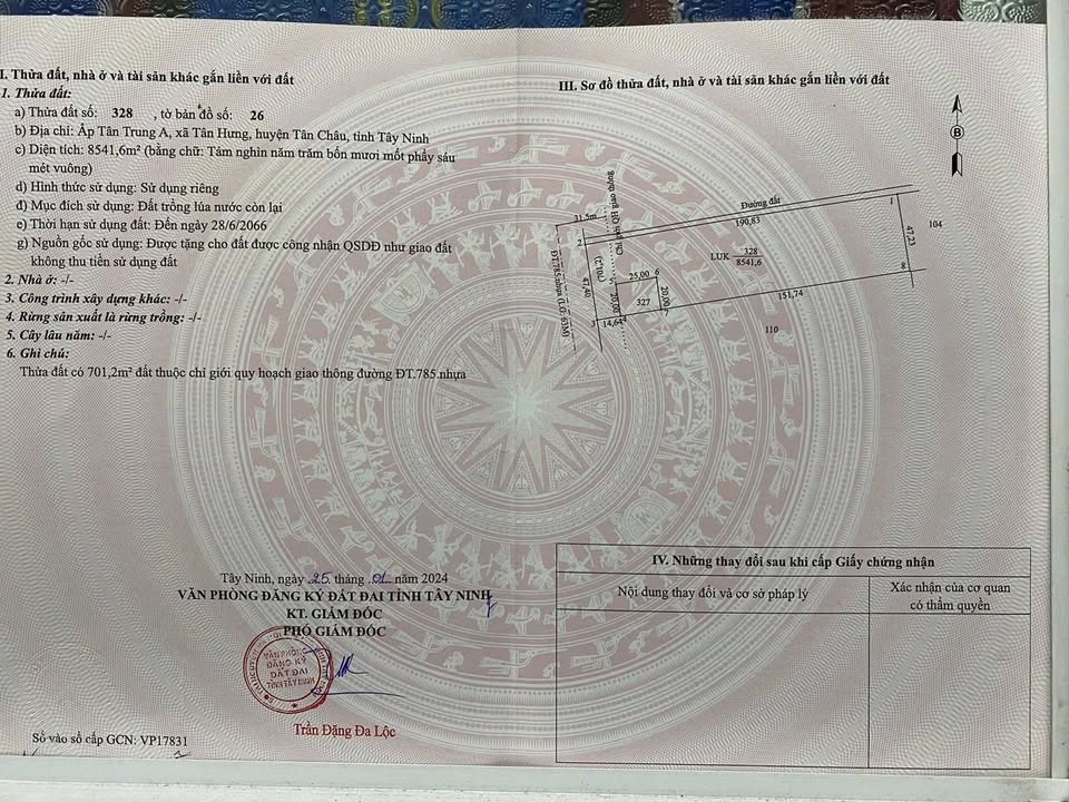 Đất nền mặt tiền đường 785, xã Tân Hưng, diện tích 3960m² - Cơ hội đầu tư sinh lời!