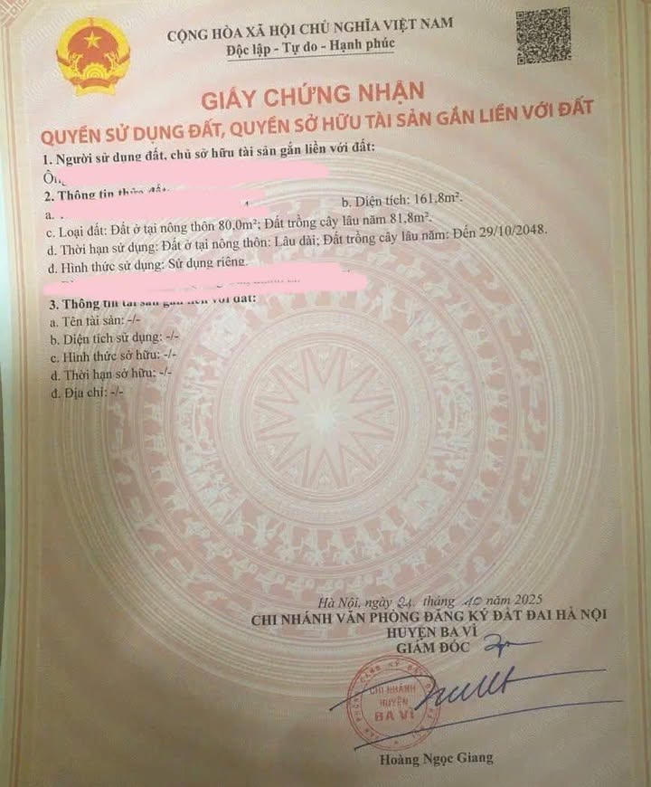 Đất Chu Minh Ba Vì 161m² - Chính chủ bán, sổ đỏ đầy đủ!
