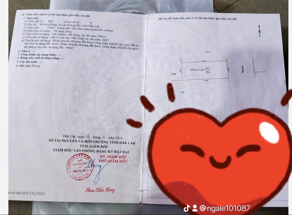 Đất thổ cư Hoà Đông Krong Pắc Đắk Lắk 250m² giá 1.2 tỷ - Khu dân cư đông đúc!