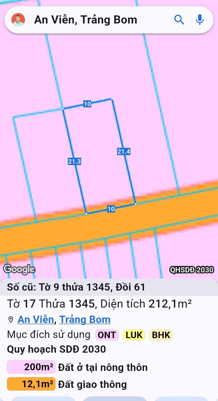 Đất thổ cư An Viễn 167m² giá 1.65 tỷ - Bán gấp kẹt tiền!