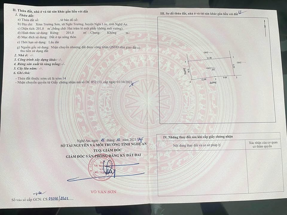 Đất 2 mặt tiền xóm Trường Sơn, Nghi Trường 201m² giá 1.6 tỷ - Tiềm năng đầu tư lớn!