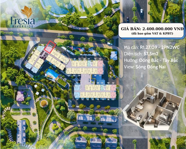 Căn hộ Fresia Riverside Biên Hòa 57m² giá thỏa thuận - View sông Đồng Nai tuyệt đẹp!
