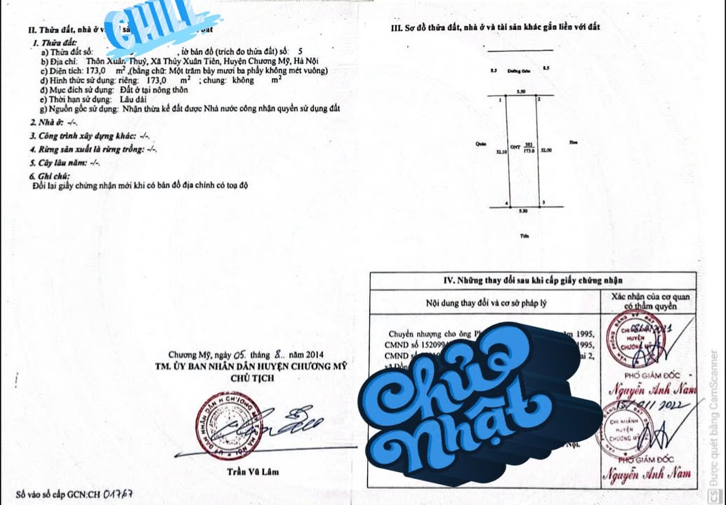 Đất thổ cư 173m² tại Thôn Xuân Thủy, Chương Mỹ - Sổ hồng chính chủ, pháp lý rõ ràng!