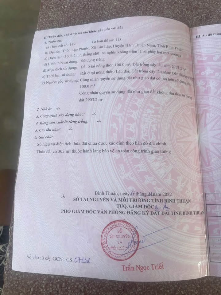 Đất mặt tiền Quốc lộ 1A Bình Thuận 3.052,3m² giá 6 tỷ - Cơ hội đầu tư tuyệt vời!