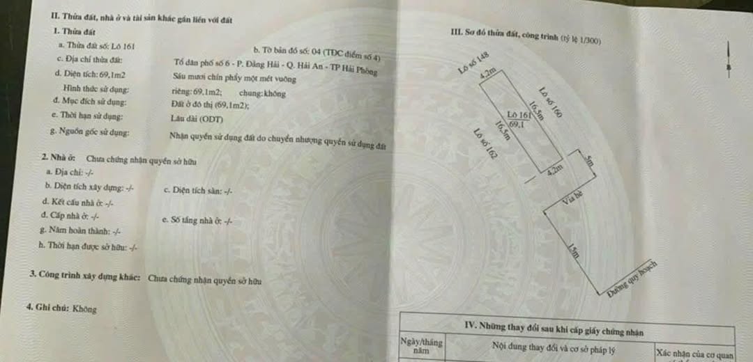 Bán đất Tái Định Cư Điểm 4 Đằng Hải 69m² giá 4.738 tỷ - Vị trí đắc địa, an ninh tốt!