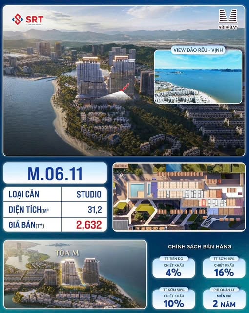 Căn hộ Studio Aria Bay Hạ Long 31m² giá 2.24 tỷ - Hướng Đông Nam đẹp mắt!