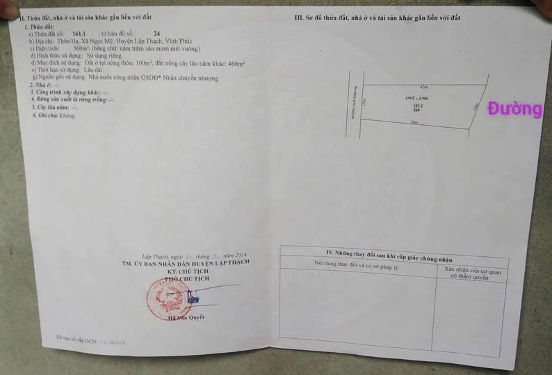 Đất nền Lập Thạch 560m² giá 1.1 tỷ - Cơ hội đầu tư tuyệt vời!