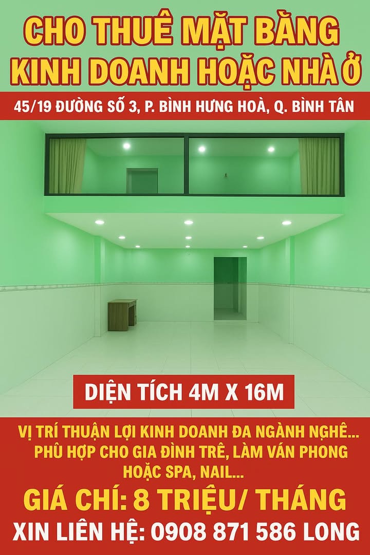 Nhà nguyên căn cho thuê tại Bình Tân 64m² chỉ 8 triệu/tháng - Tiện nghi đầy đủ!