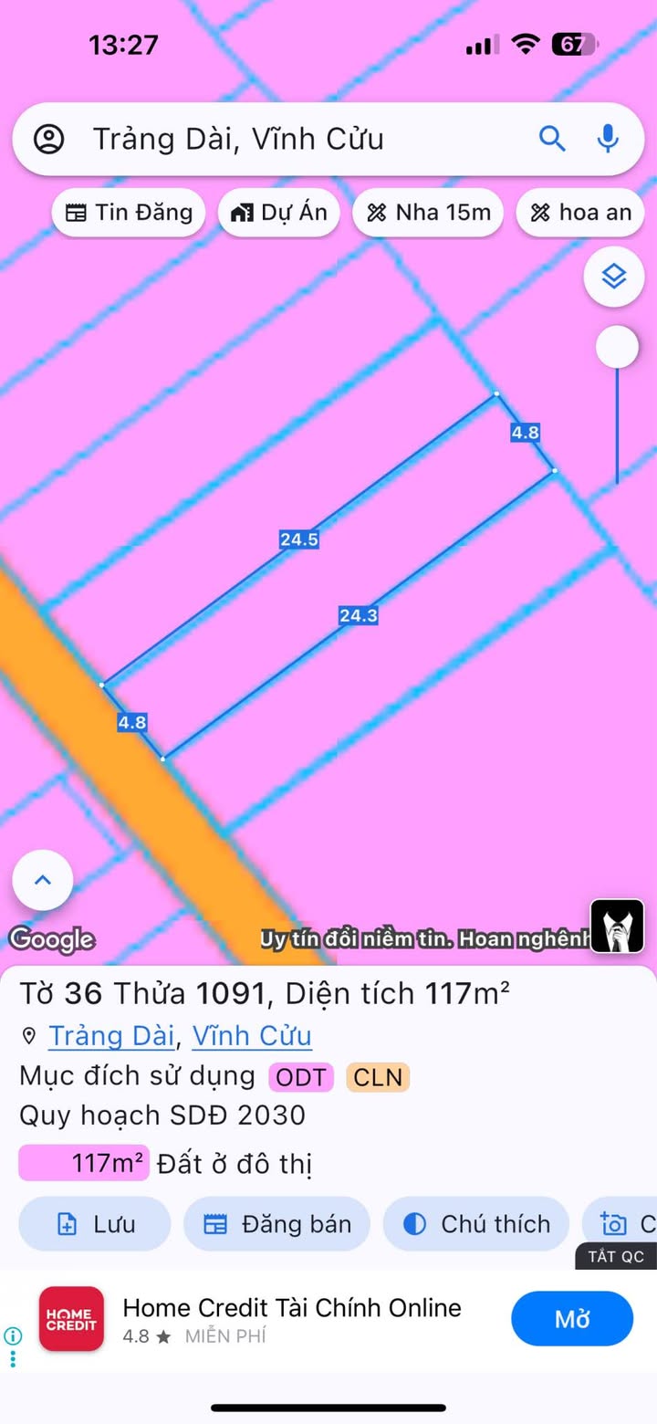 Đất thổ cư KP5 Trảng Dài 117m² giá 2.85 tỷ - Sổ riêng chính chủ