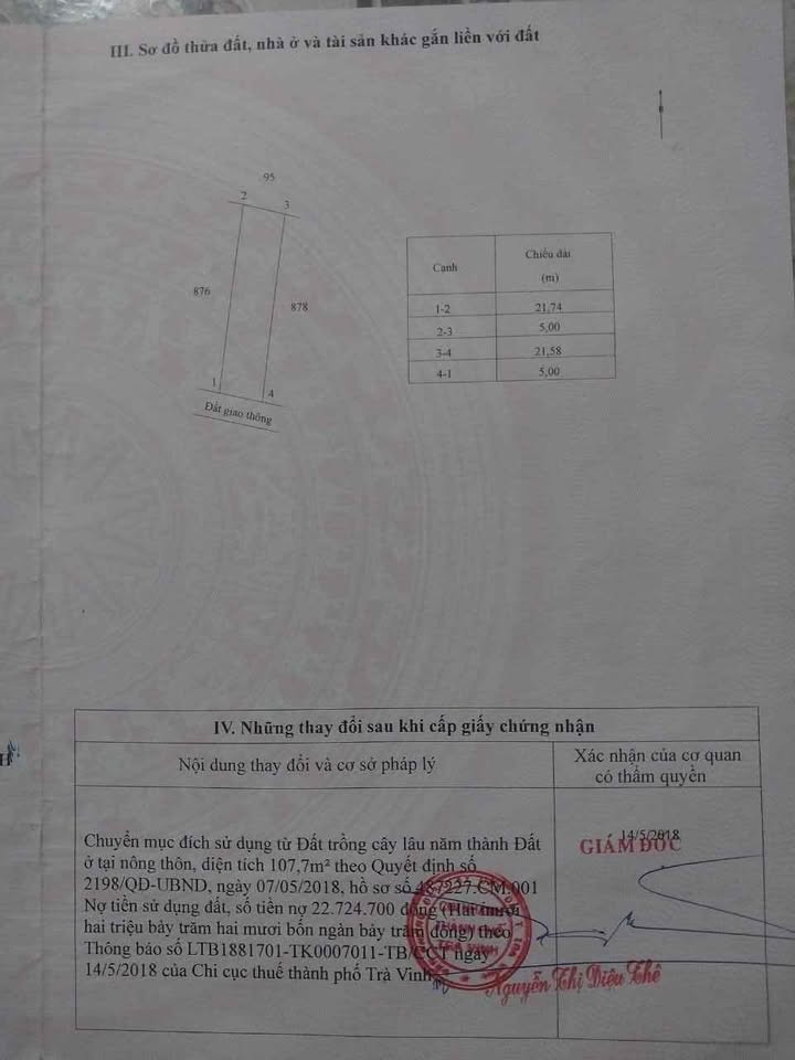 Lô đất 107m² tại phường Trà Vinh giá chỉ 750 triệu - Sổ đỏ chính chủ