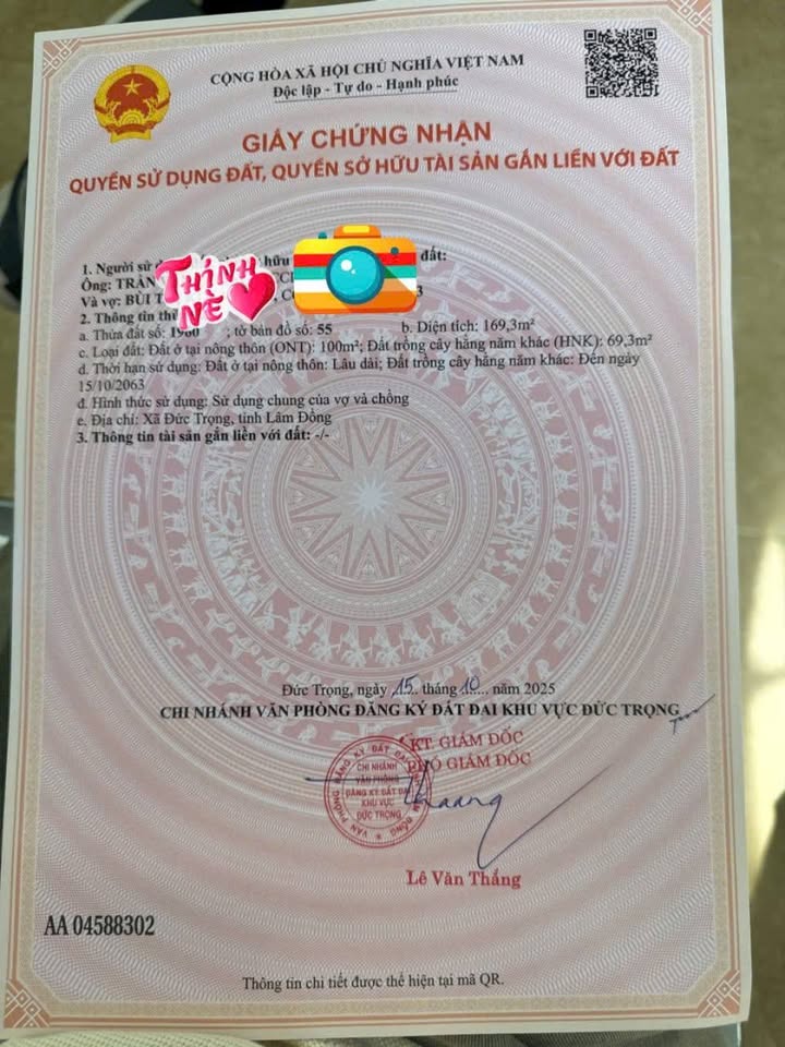 Đất thổ cư Đức Trọng 100m² giá 1.85 tỷ - Vị trí đắc địa gần KCN Phú Hội!