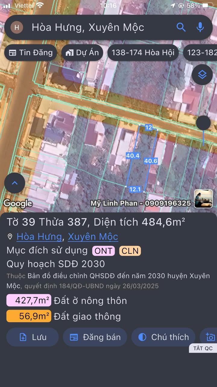 Đất nền Hòa Hưng Xuyên Mộc 480m² giá 9.6 tỷ - Cơ hội đầu tư tuyệt vời!