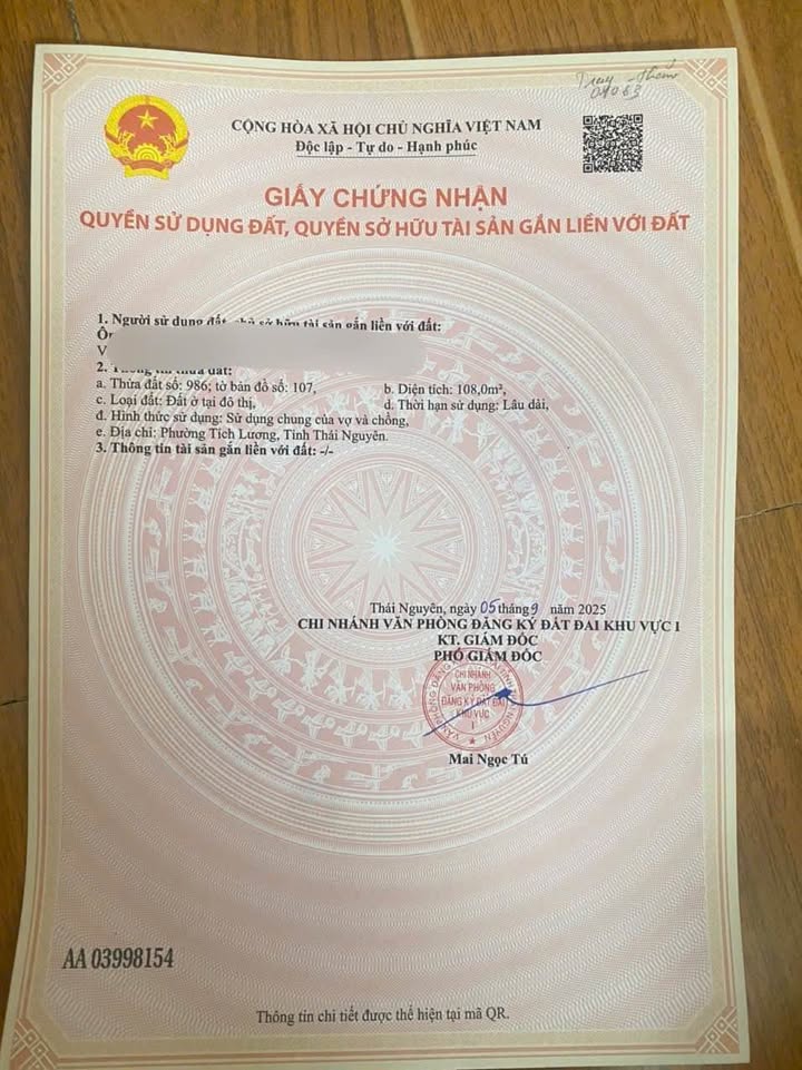 Đất thổ cư Tân Lập, Thái Nguyên 108m² giá 3 tỷ - Cơ hội đầu tư giá trị!