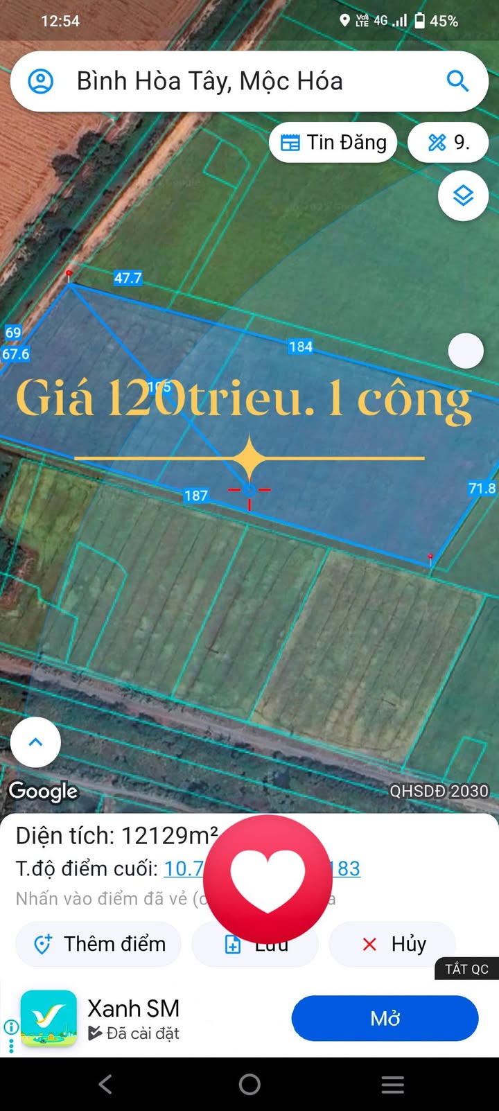 Đất lúa 12.000m² xã Bình Hòa Tây, Kiến Tường - Giá chỉ 1.44 tỷ