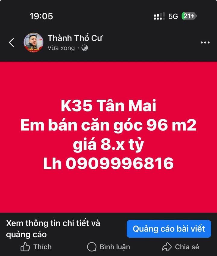 Căn hộ K35 Tân Mai 96m² giá 8 tỷ - Căn góc đẹp, sẵn sàng vào ở!