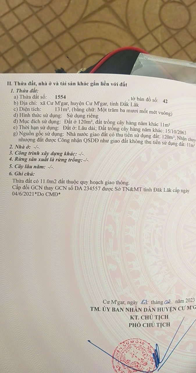 Đất thổ cư 120m² xã Cư M'gar giá 849 triệu - Đầu tư sinh lời ngay!