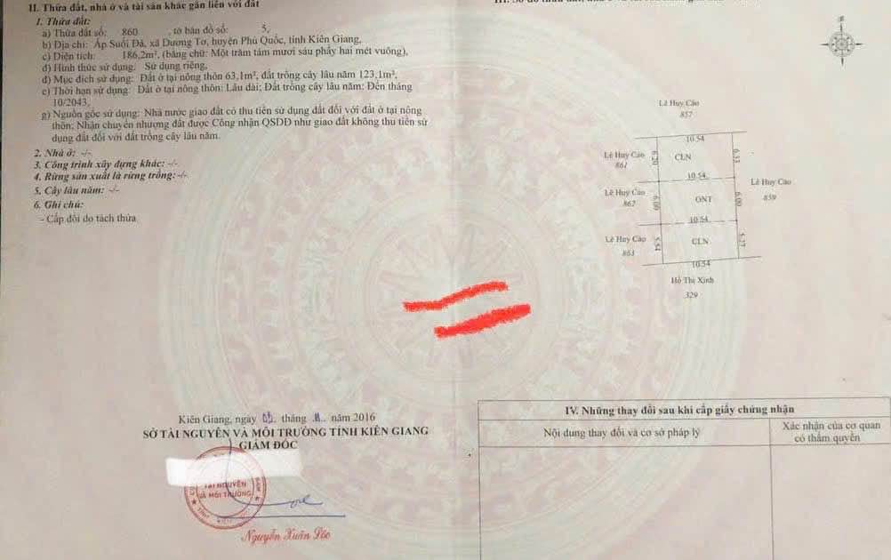 Đất thổ cư Dương Tơ, Phú Quốc 186m² giá 1 tỷ - Cơ hội đầu tư hấp dẫn!