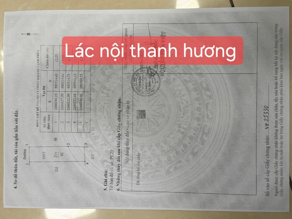 Đất thổ cư Lác Nội, Thanh Hương, Thanh Liêm 82m² giá 1 tỷ - Giao thông thuận lợi!
