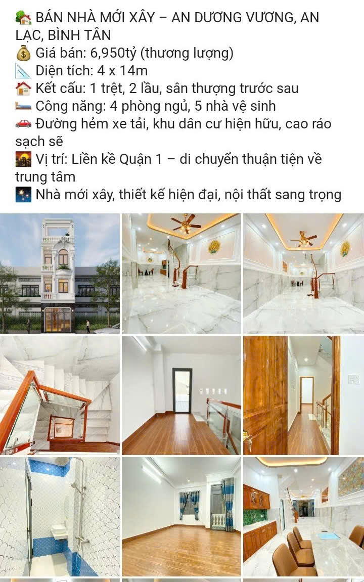 Nhà phố An Lạc, Bình Tân 56m² giá 6.95 tỷ - Vị trí đắc địa, giao thông thuận lợi!