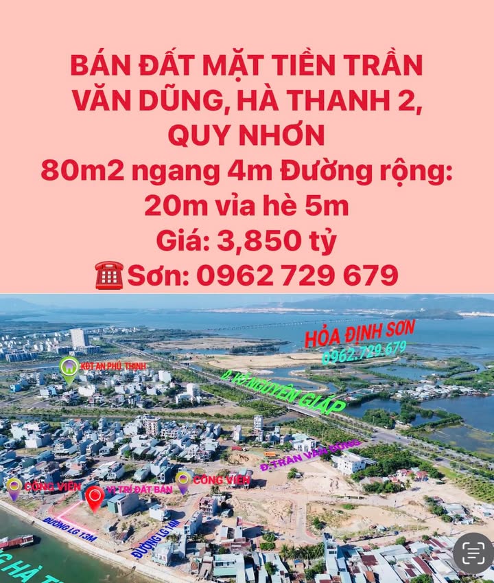 Đất mặt tiền Trần Văn Dũng, Hà Thanh 2, Quy Nhơn 80m² giá 3.85 tỷ - Cơ hội đầu tư hấp dẫn!