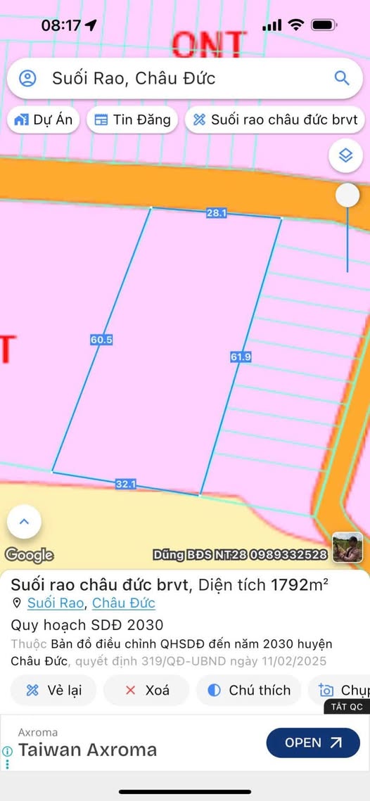 Đất nền 1,8 tỷ tại Suối Rao, Châu Đức - Mặt tiền đường nhựa, Sổ hồng riêng