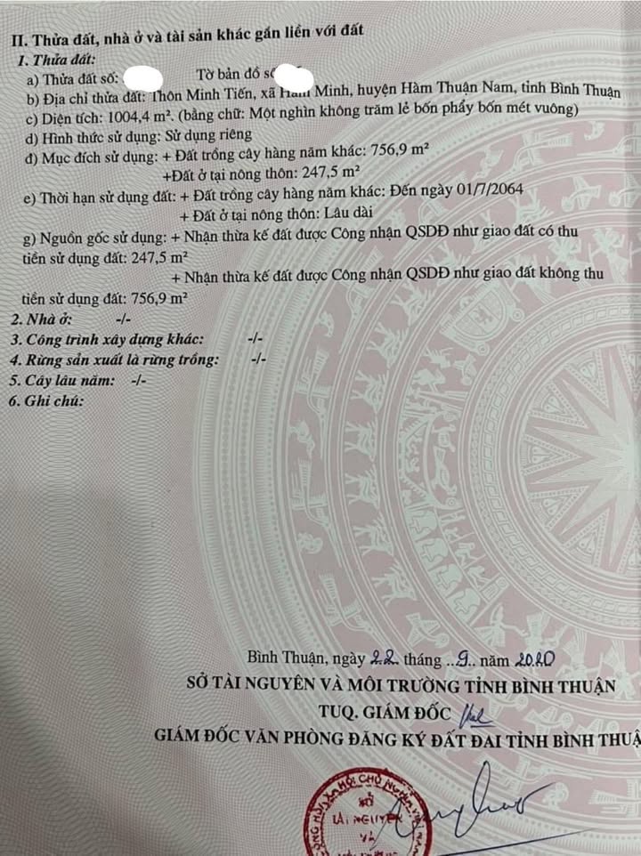 Đất nền góc 2 mặt tiền xã Hàm Minh 1004m² giá 1.5 tỷ - Đầu tư sinh lời ngay!