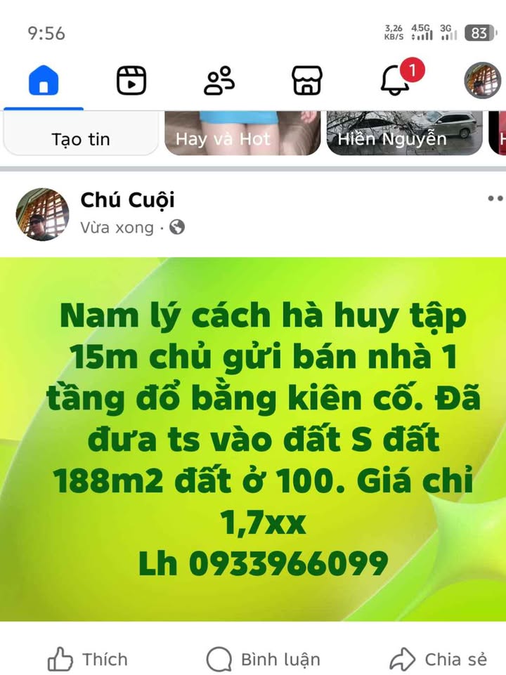 Nhà 1 tầng đường Hà Huy Tập, 188m² giá 1.7 tỷ - Kiên cố, chính chủ bán gấp!
