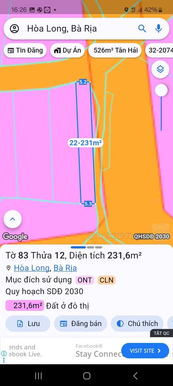 Đất nền Hòa Long, Bà Rịa 231m² giá 2.09 tỷ - Sổ hồng chính chủ, thổ cư đầy đủ!