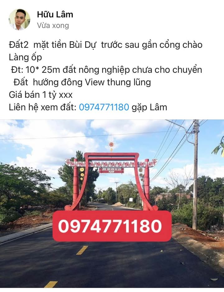 Đất 2 mặt tiền Bùi Dự, 250m² giá 1 tỷ - View thung lũng tuyệt đẹp!