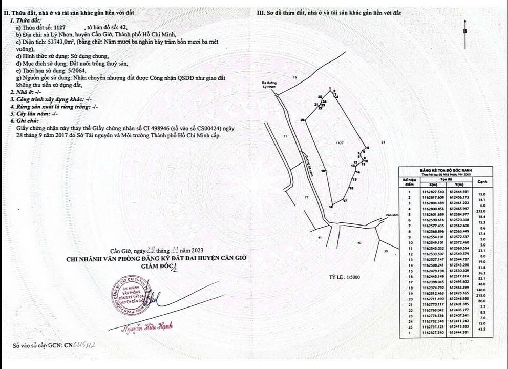 Đất nuôi trồng thủy sản 5.374.000m² xã Lý Nhơn - Giá chỉ 1.5 triệu/m²!
