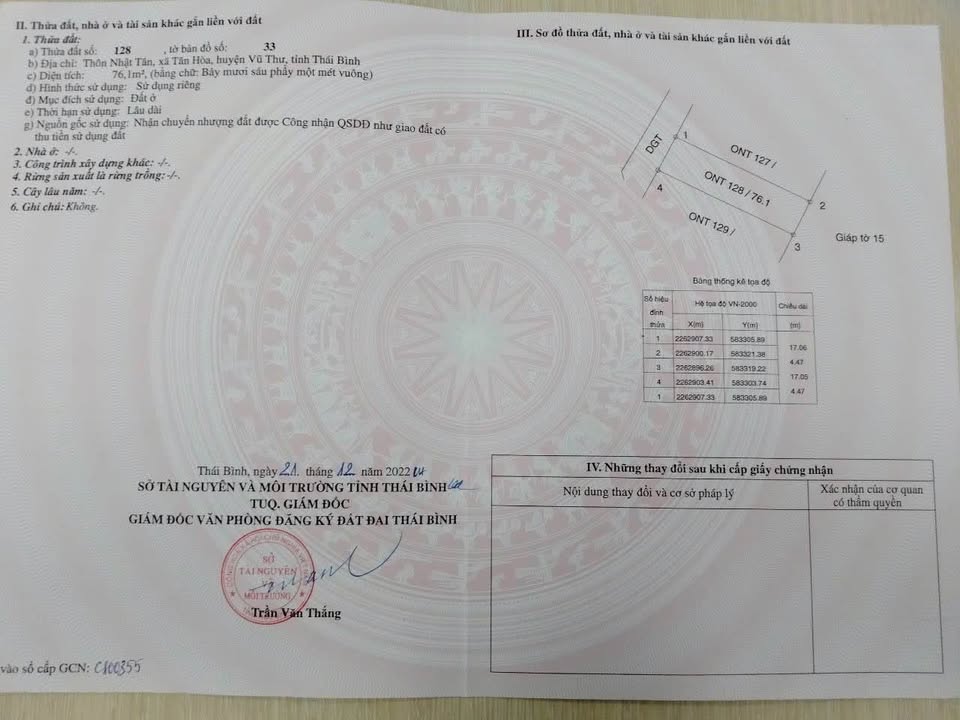 Đất nền Tân Hòa Vũ Thư 76m² - Hướng Tây Bắc, thỏa thuận giá hấp dẫn!