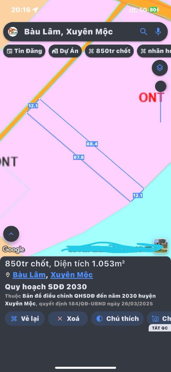 Đất nền Bàu Lâm 1000m² giá 850 triệu - Sổ riêng chính chủ!