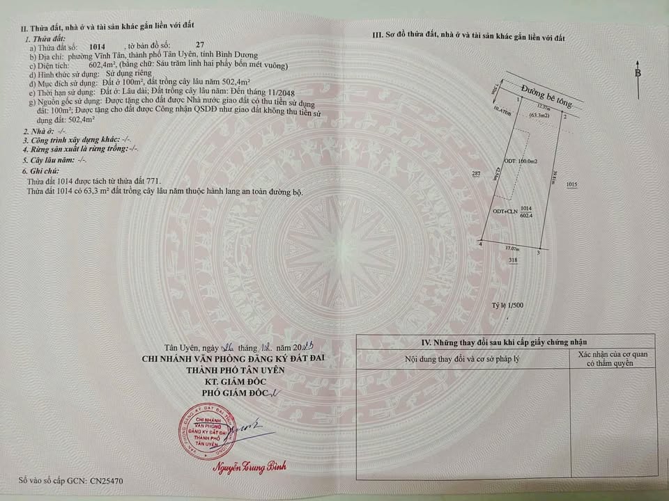 Đất nền Vĩnh Tân, Tân Uyên 520m² - Giá tốt nhất khu vực, cơ hội đầu tư tuyệt vời!