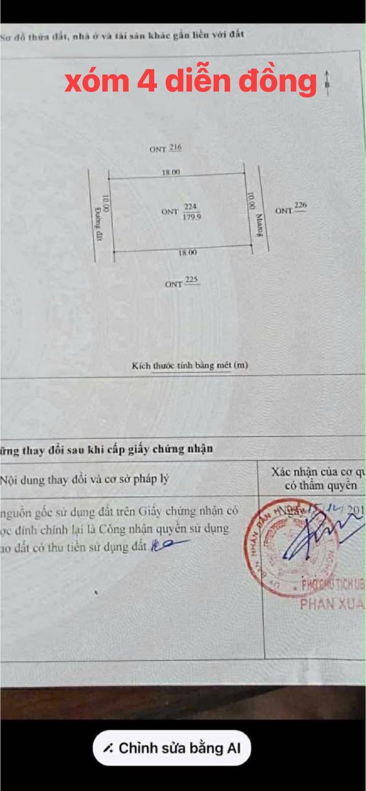 Lô đất Diễn Đồng 179,9m² giá 2 tỷ - Cơ hội đầu tư sinh lời!