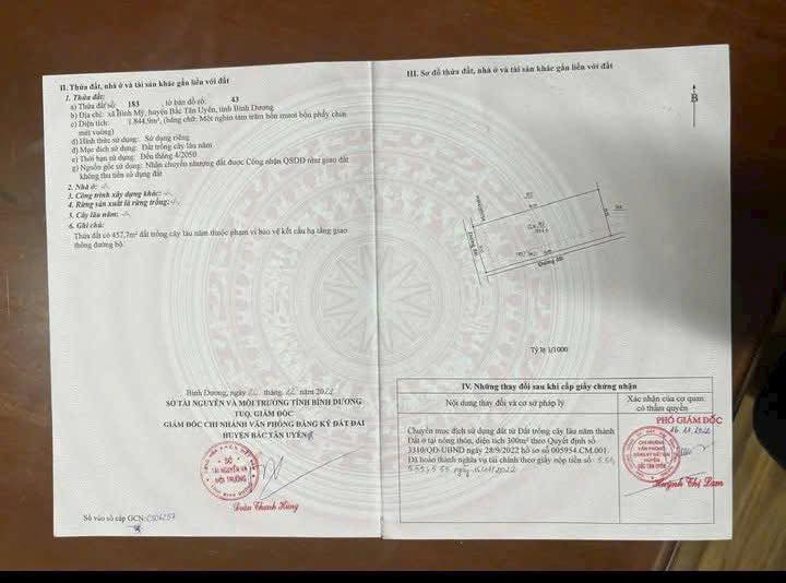 Đất nền phân lô Bình Mỹ Bắc Tân Uyên 1845m² - Sổ hồng chính chủ, giá thỏa thuận!