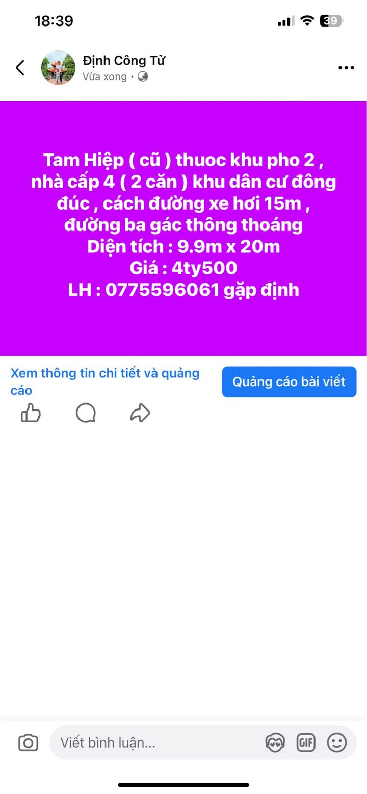 Nhà cấp 4 tại Tam Hiệp, Phúc Thọ 198m² giá 4.5 tỷ - Khu dân cư đông đúc!