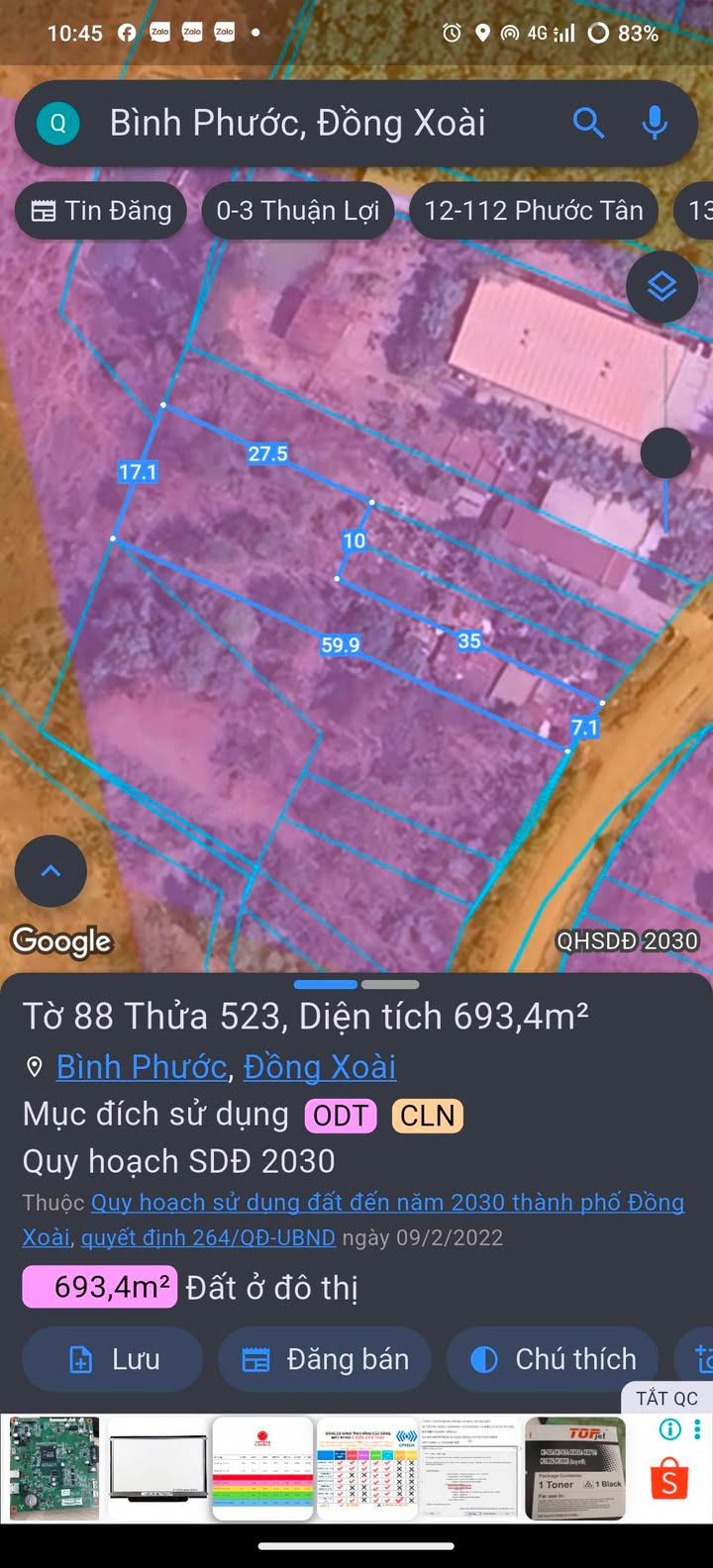 Đất Tân Xuân Đồng Xoài 693m² giá chỉ 277.55 triệu - Đầu tư sinh lời lý tưởng!