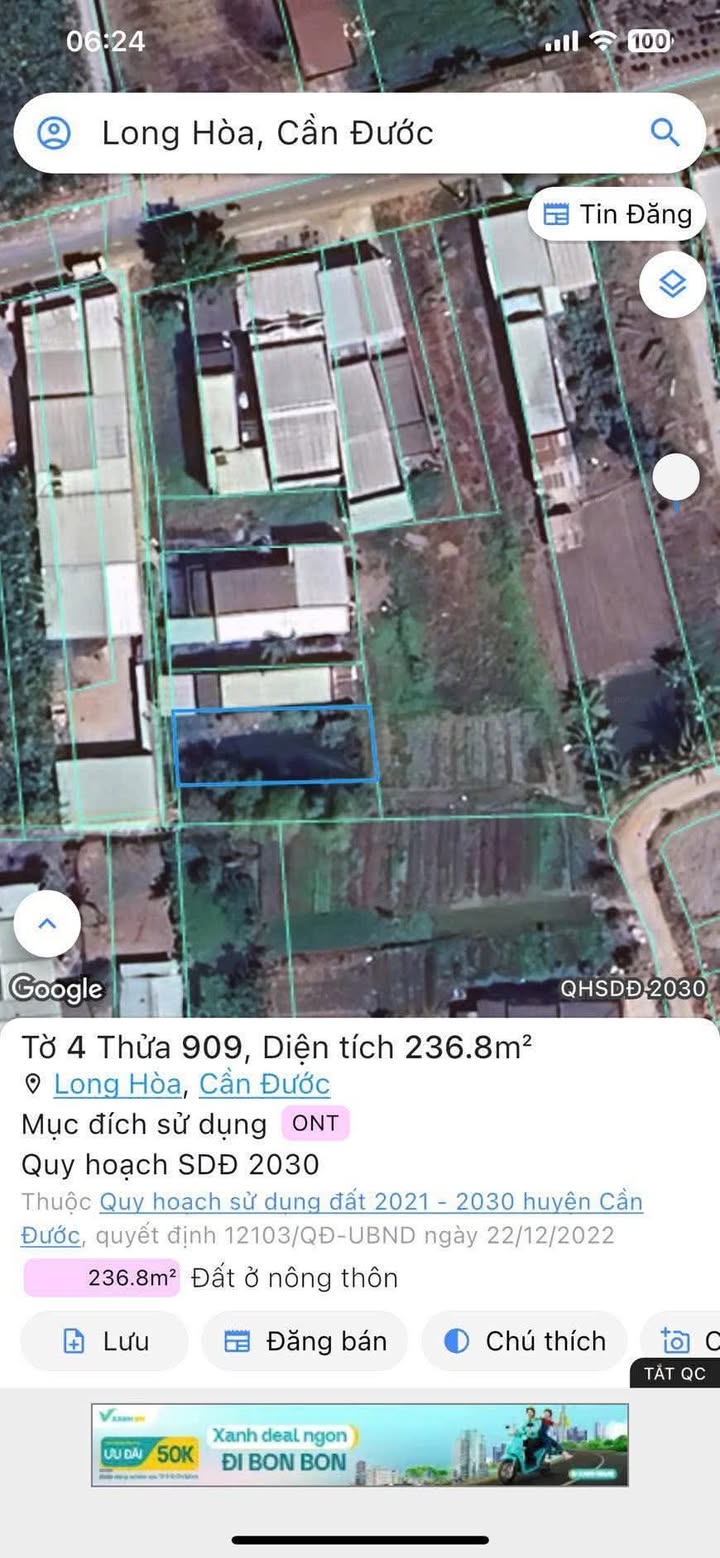 Đất thổ cư Cần Đước 366m² giá 1.5 tỷ - Đầu tư sinh lời tuyệt vời!