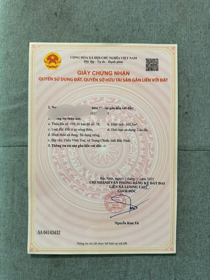 Đất thổ cư Vĩnh Trai, Lương Tài 165m² giá chỉ 2 tỷ - Cơ hội đầu tư tuyệt vời!