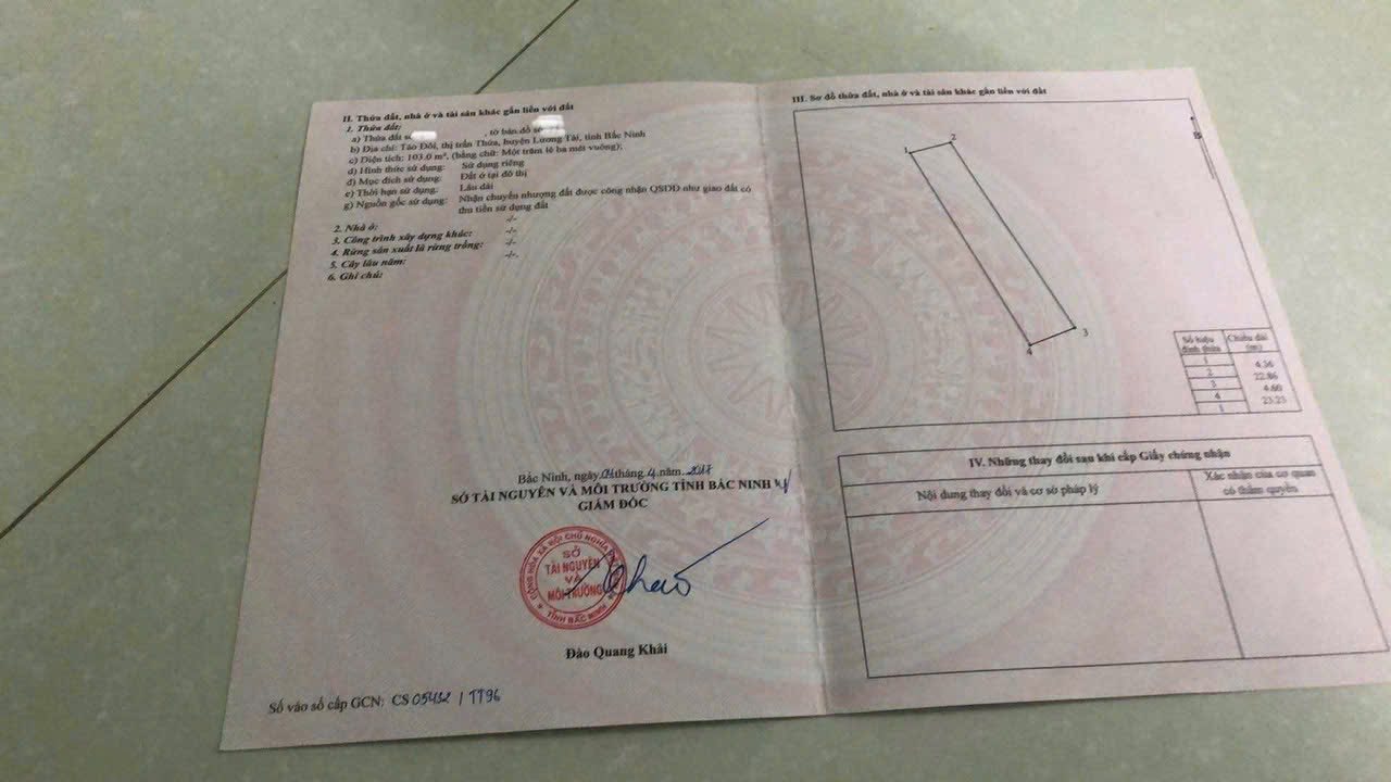 Đất liền kề tại Táo Đôi, Lương Tài, Bắc Ninh - Diện tích 103m², pháp lý rõ ràng!