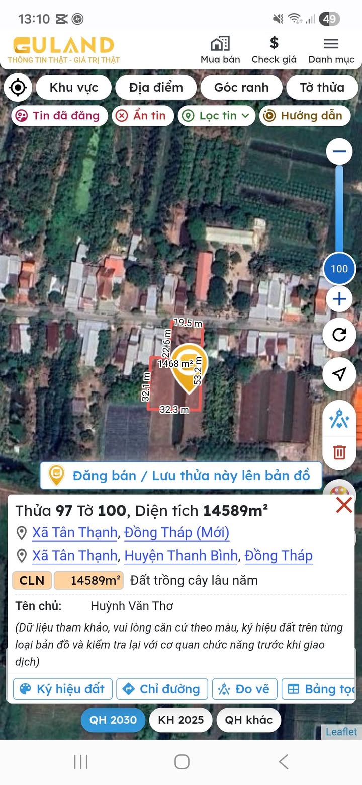 Đất nông nghiệp 1500m² tại xã Tân Thạnh, huyện Thanh Bình - Giá 1.6 tỷ, mặt tiền 20m!