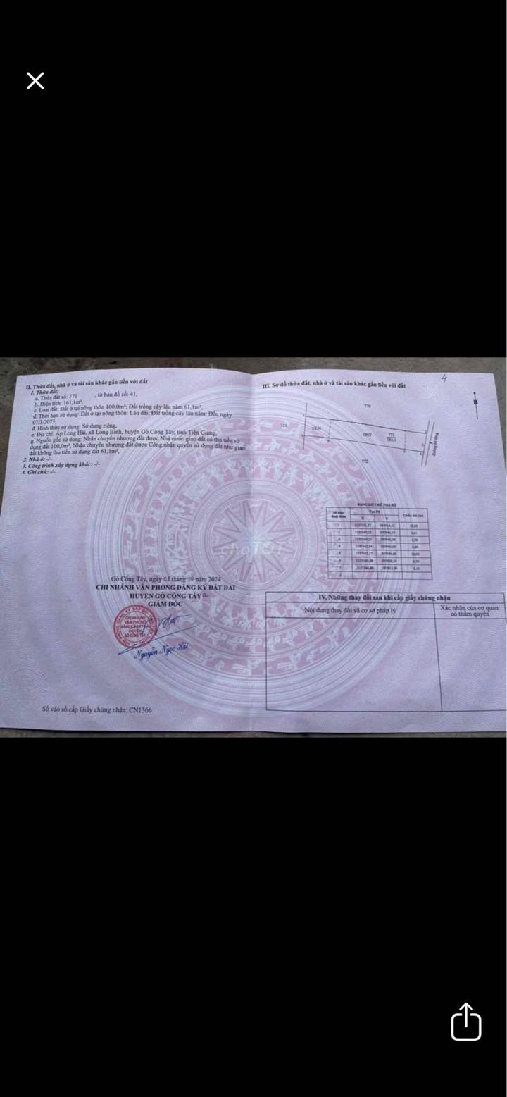 Đất nền Long Bình Gò Công Tây 166m² giá chỉ 165 triệu - Cần bán gấp!