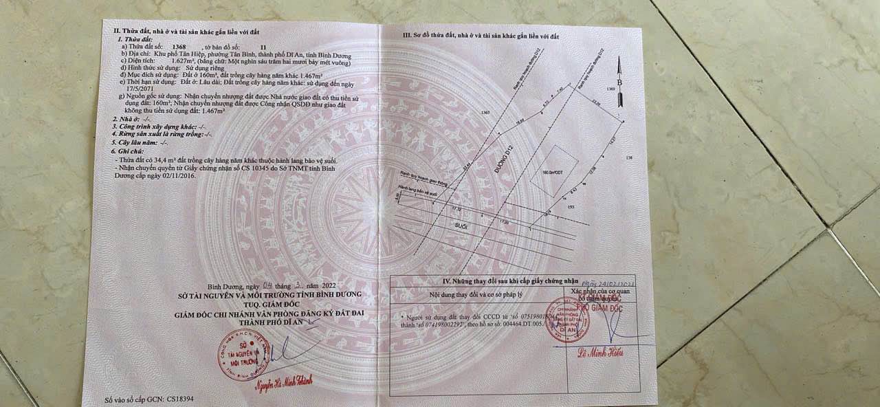 Đất nền Tân Bình, Dĩ An 1627m² giá chỉ 6.48 tỷ - Đầu tư hấp dẫn!